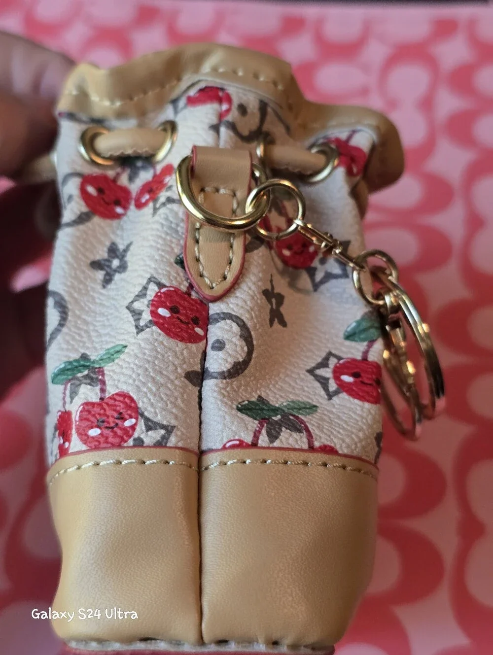 Cherry Decor Cinch Coin Pouch Bag Charm/ Keychain NEW